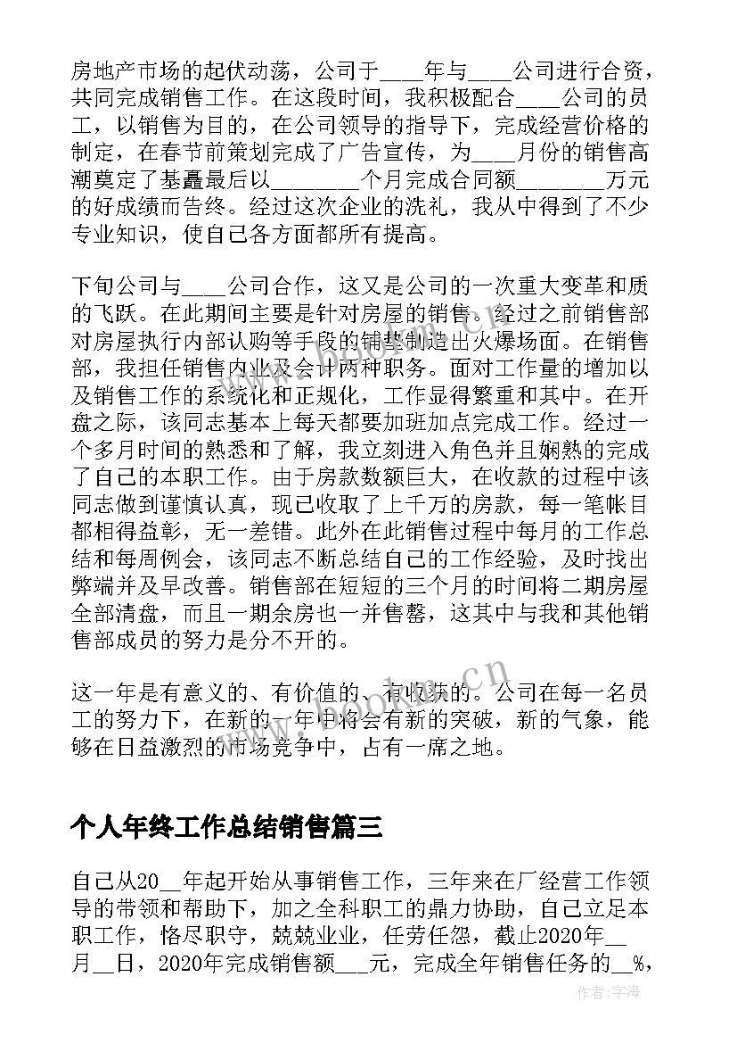 个人年终工作总结销售(精选6篇)