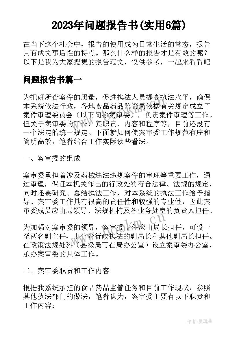 2023年问题报告书(实用6篇)