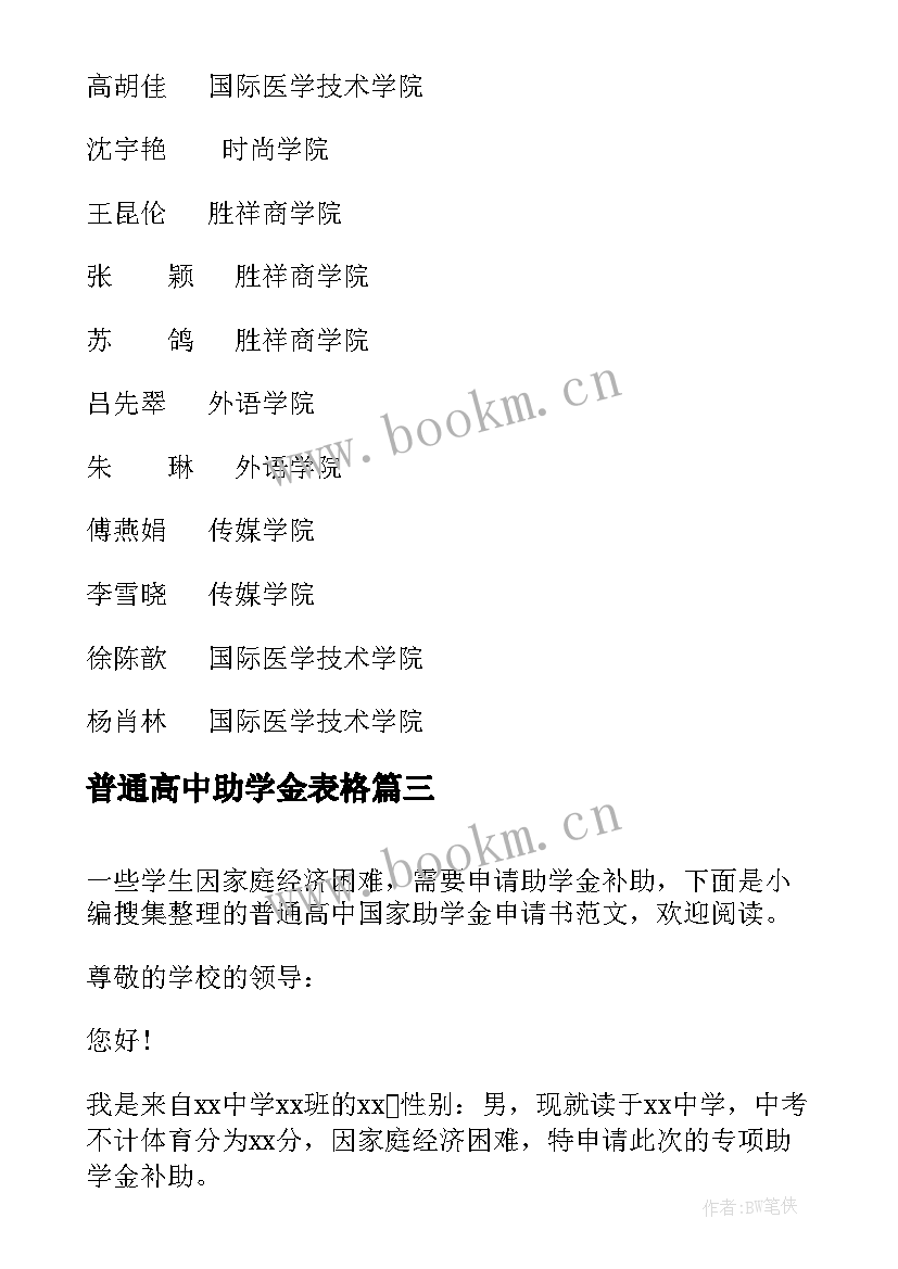 2023年普通高中助学金表格 普通高中国家助学金申请书荐读(精选5篇)