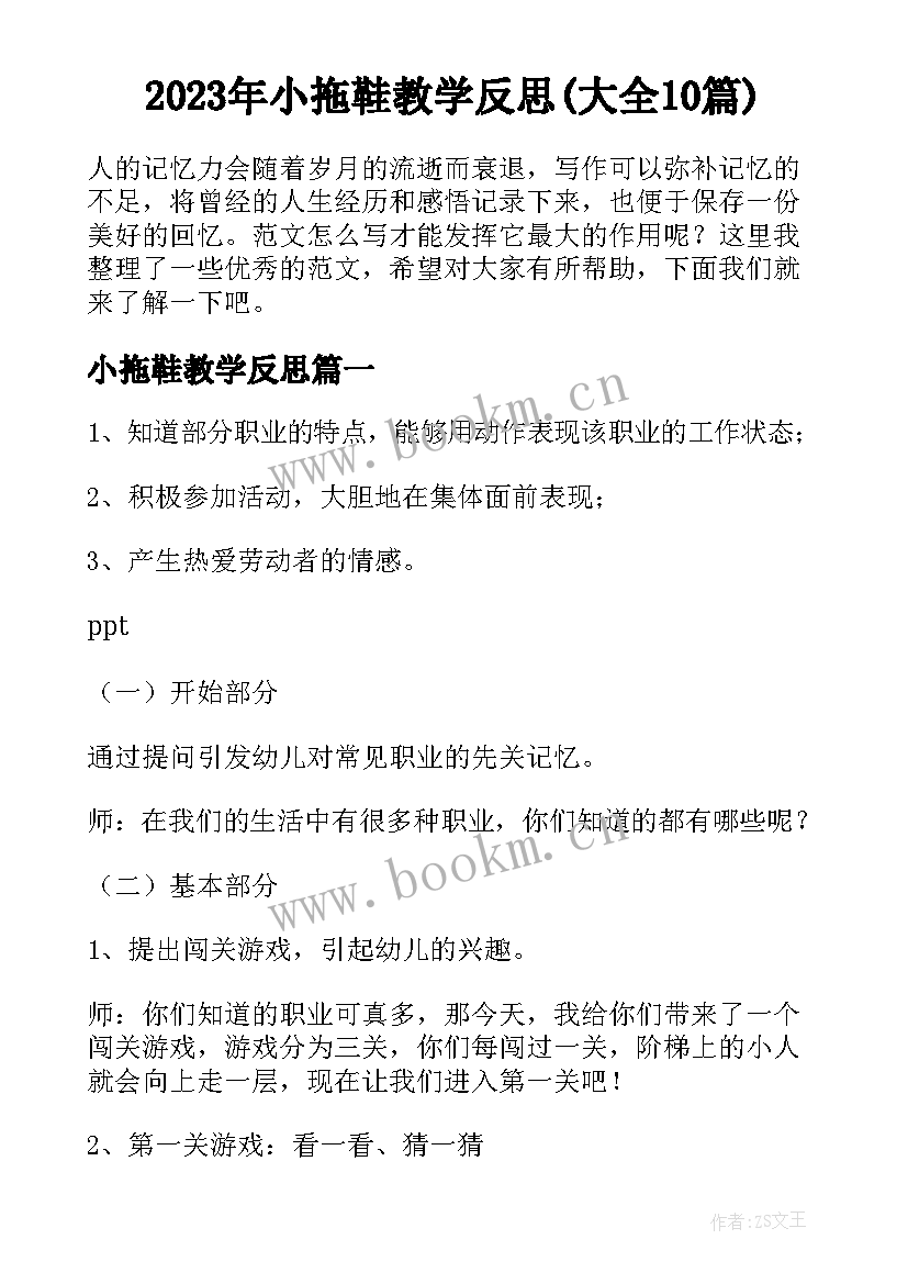 2023年小拖鞋教学反思(大全10篇)