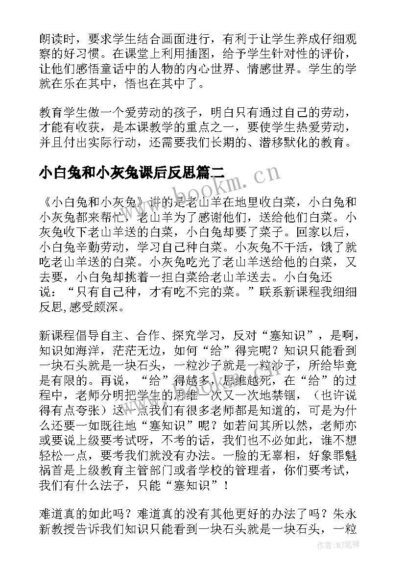 小白兔和小灰兔课后反思 小白兔和小灰兔教学反思(优质5篇)