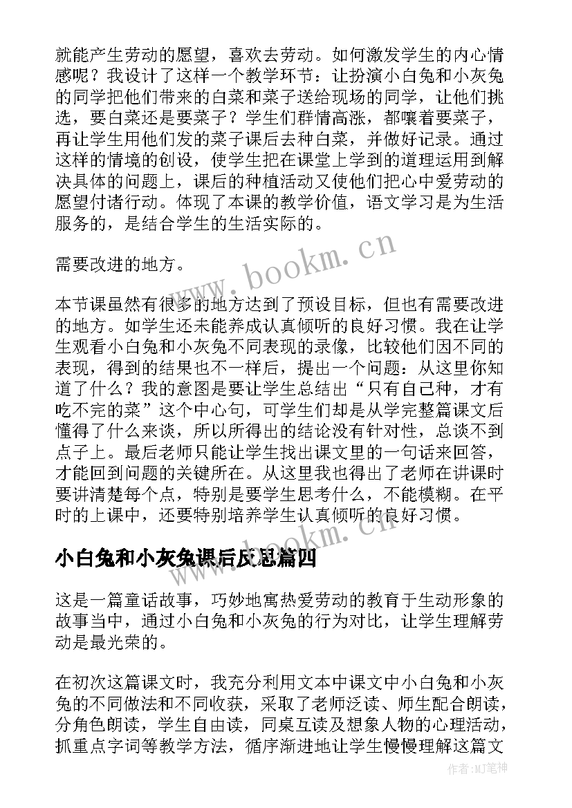 小白兔和小灰兔课后反思 小白兔和小灰兔教学反思(优质5篇)