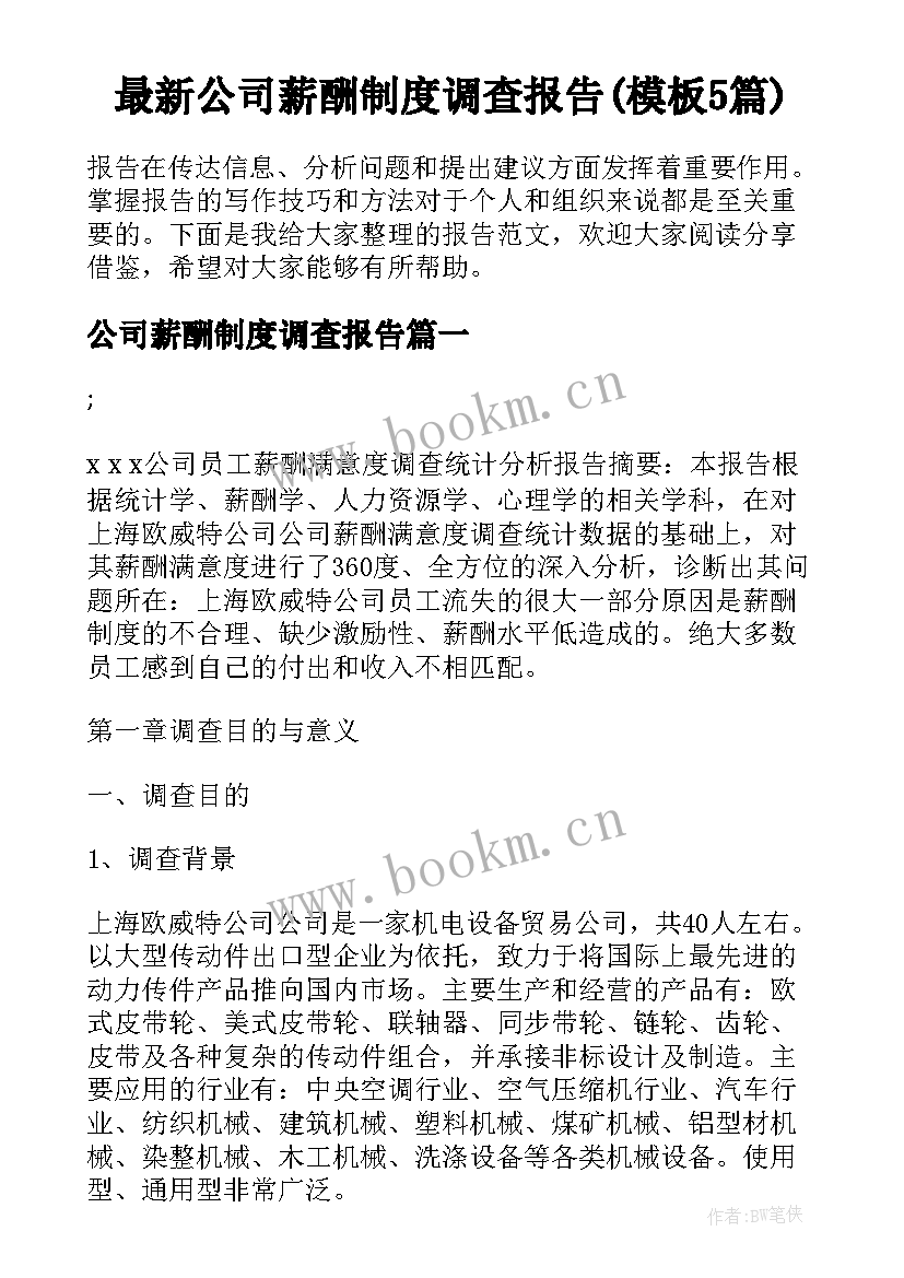 最新公司薪酬制度调查报告(模板5篇)