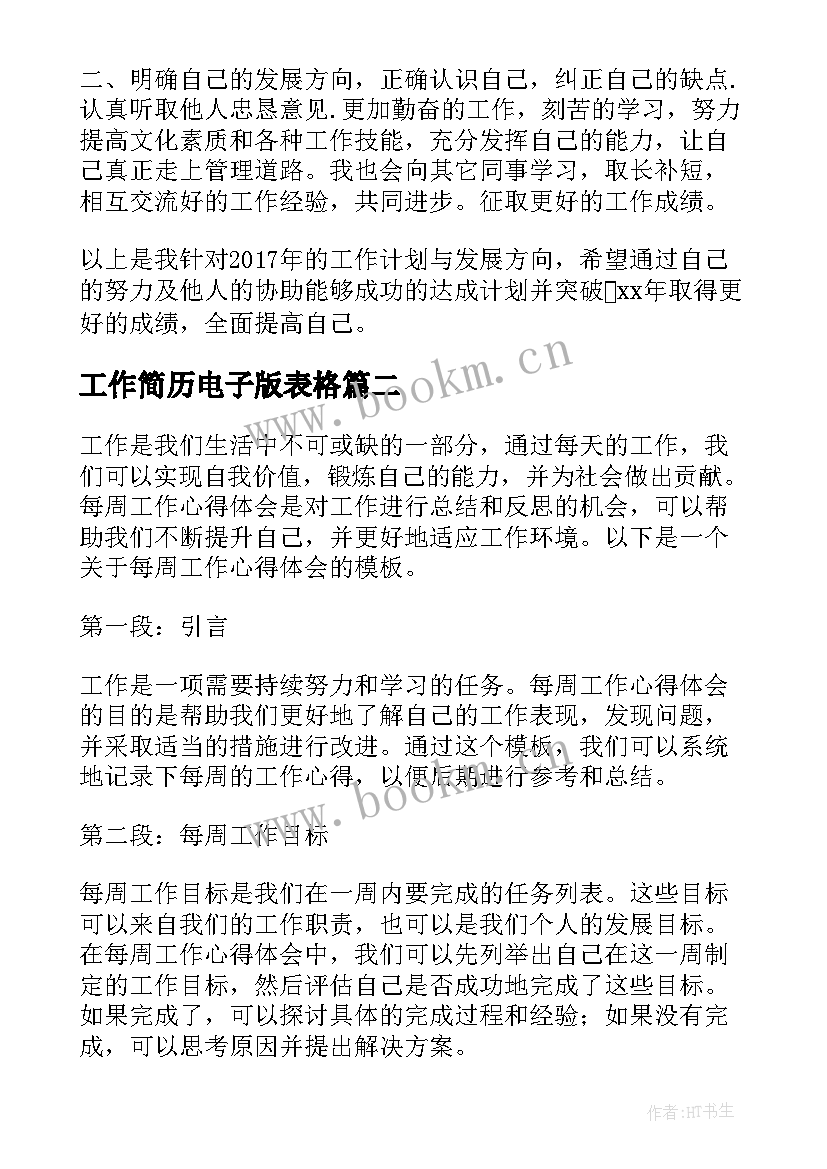 2023年工作简历电子版表格(通用9篇)