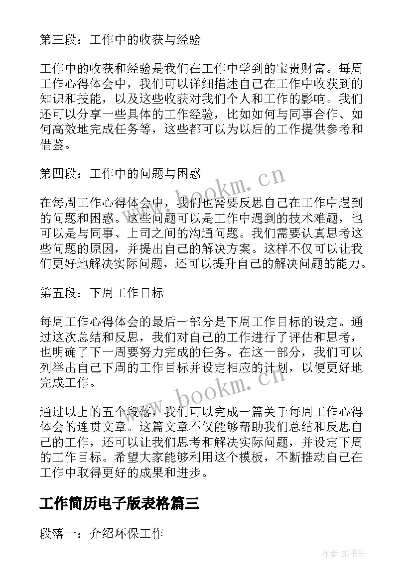 2023年工作简历电子版表格(通用9篇)