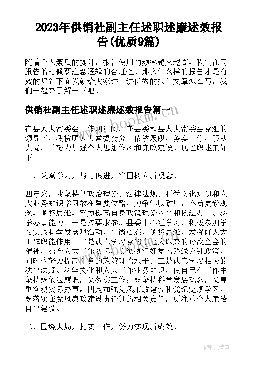 2023年供销社副主任述职述廉述效报告(优质9篇)