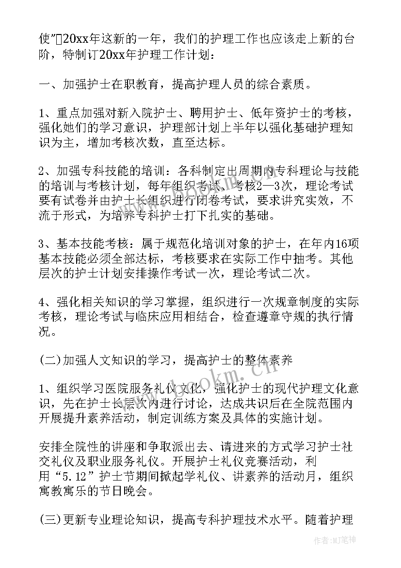 2023年护士的计划实施 护士工作计划(通用9篇)