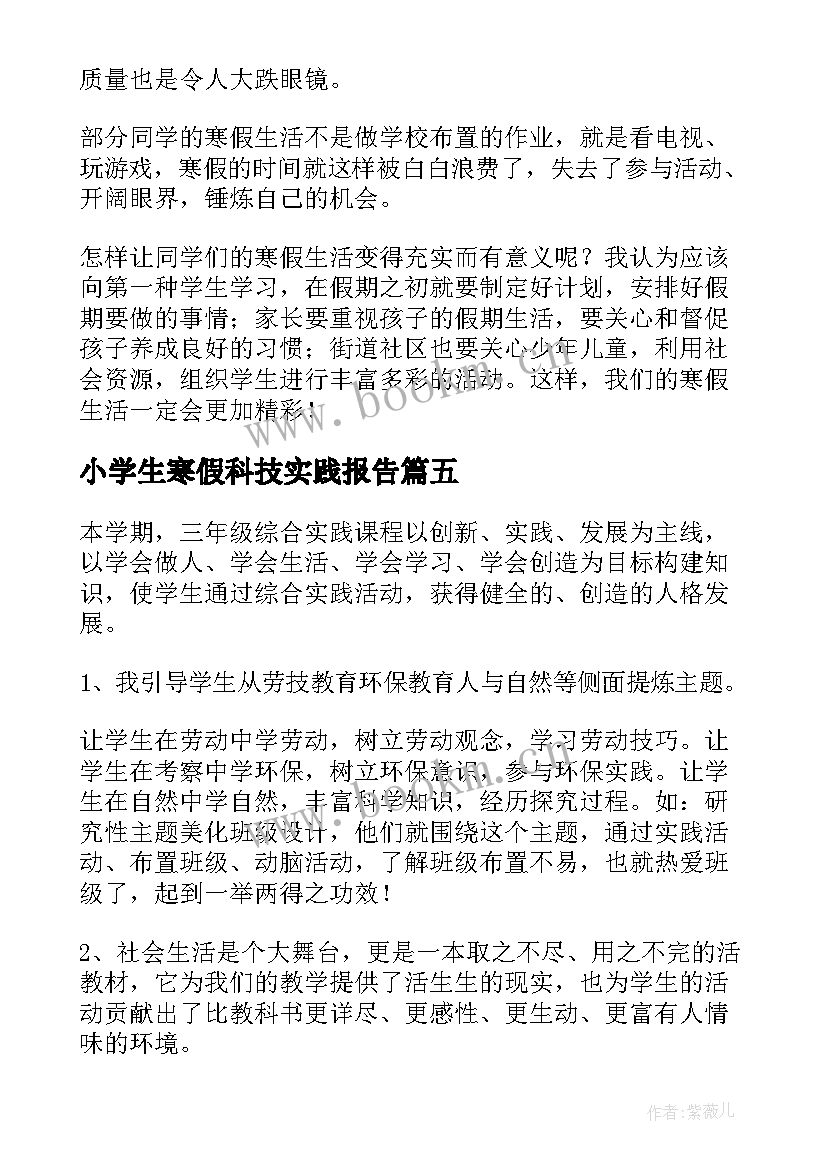 小学生寒假科技实践报告(实用5篇)