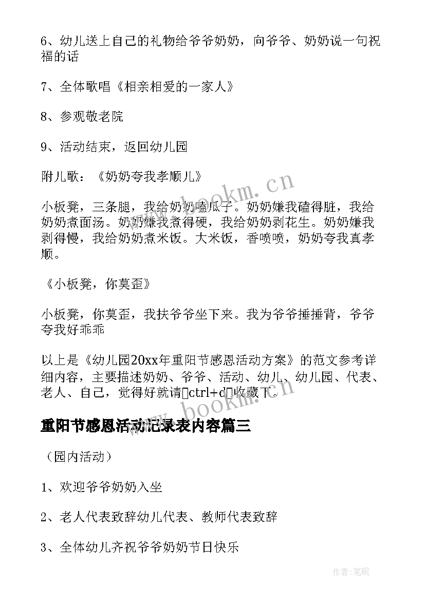 重阳节感恩活动记录表内容(通用9篇)