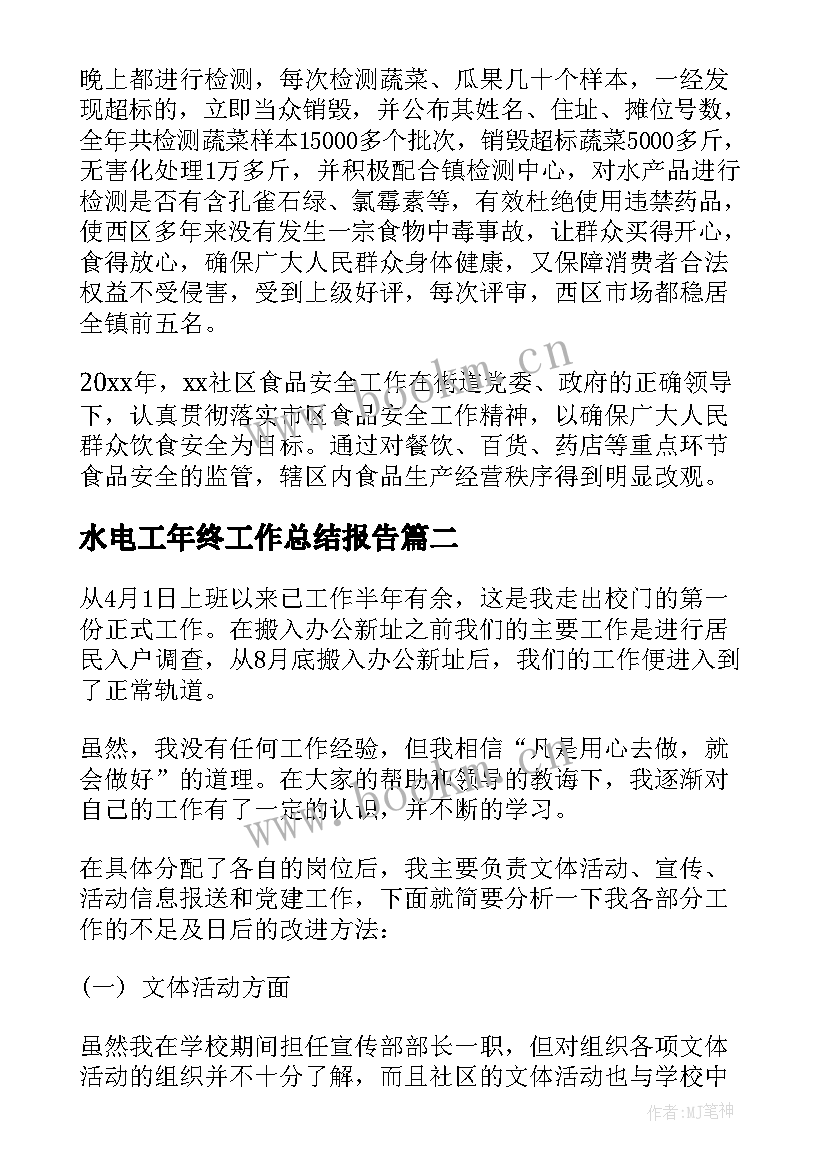 2023年水电工年终工作总结报告(优秀10篇)