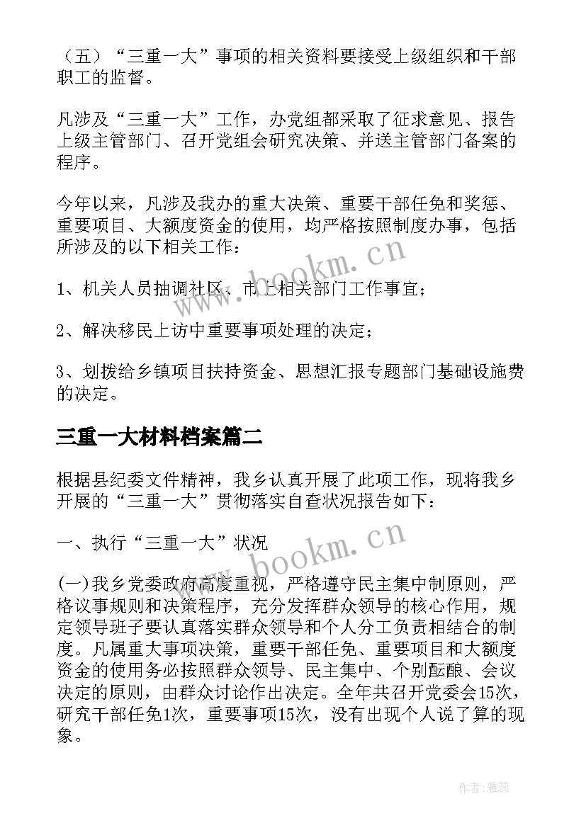 最新三重一大材料档案 三重一大的自查报告(优秀8篇)