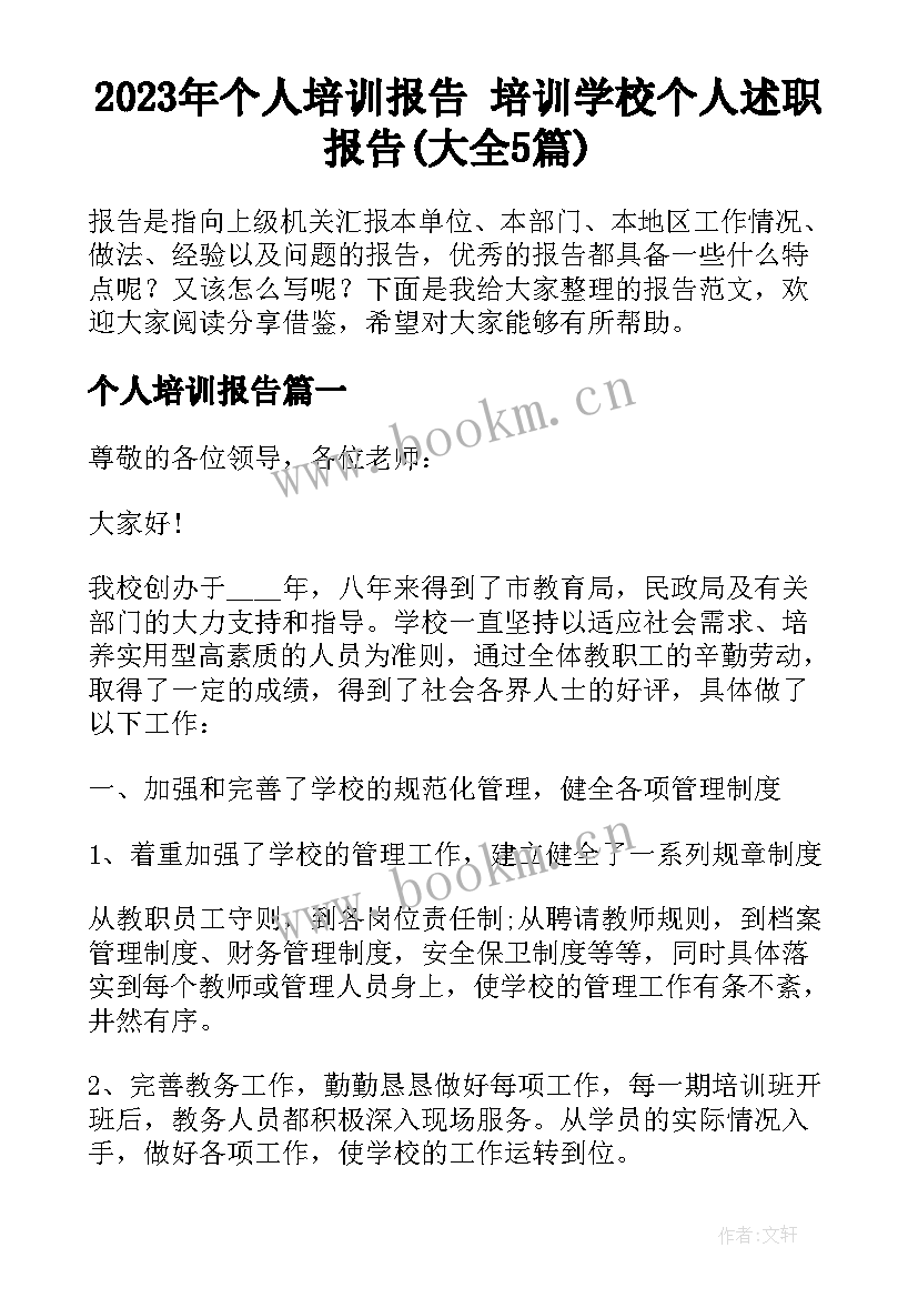 2023年个人培训报告 培训学校个人述职报告(大全5篇)