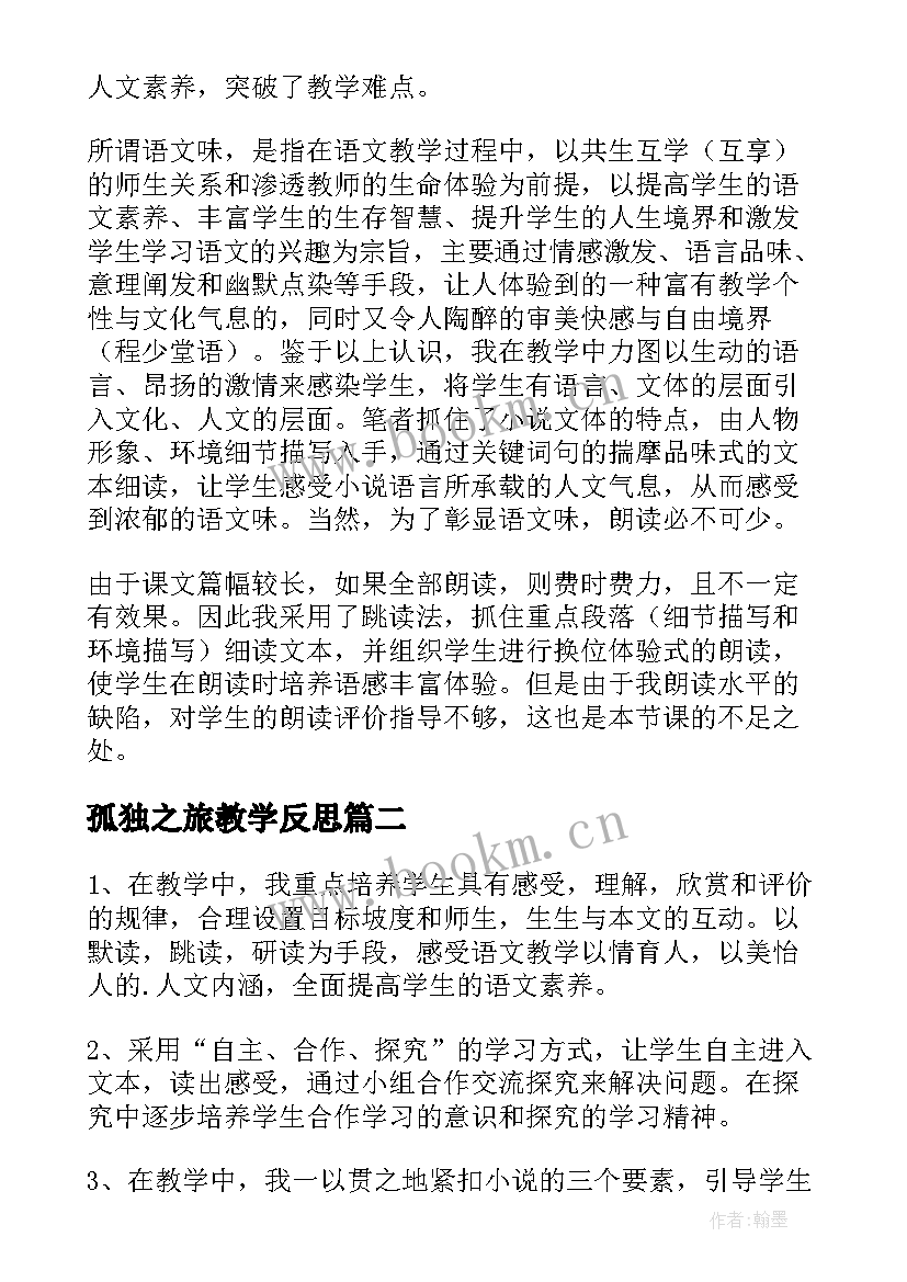 孤独之旅教学反思(汇总5篇)