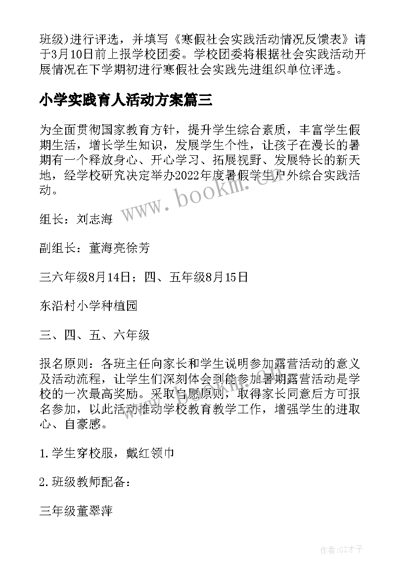 小学实践育人活动方案 小学社会实践活动方案(大全5篇)