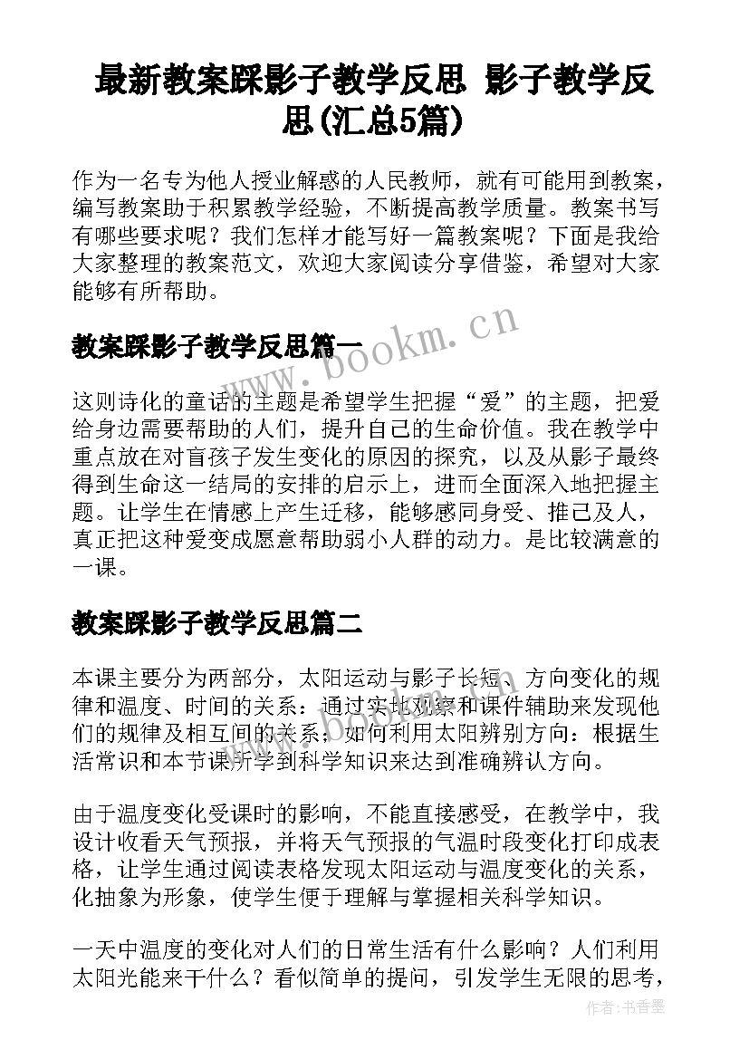 最新教案踩影子教学反思 影子教学反思(汇总5篇)