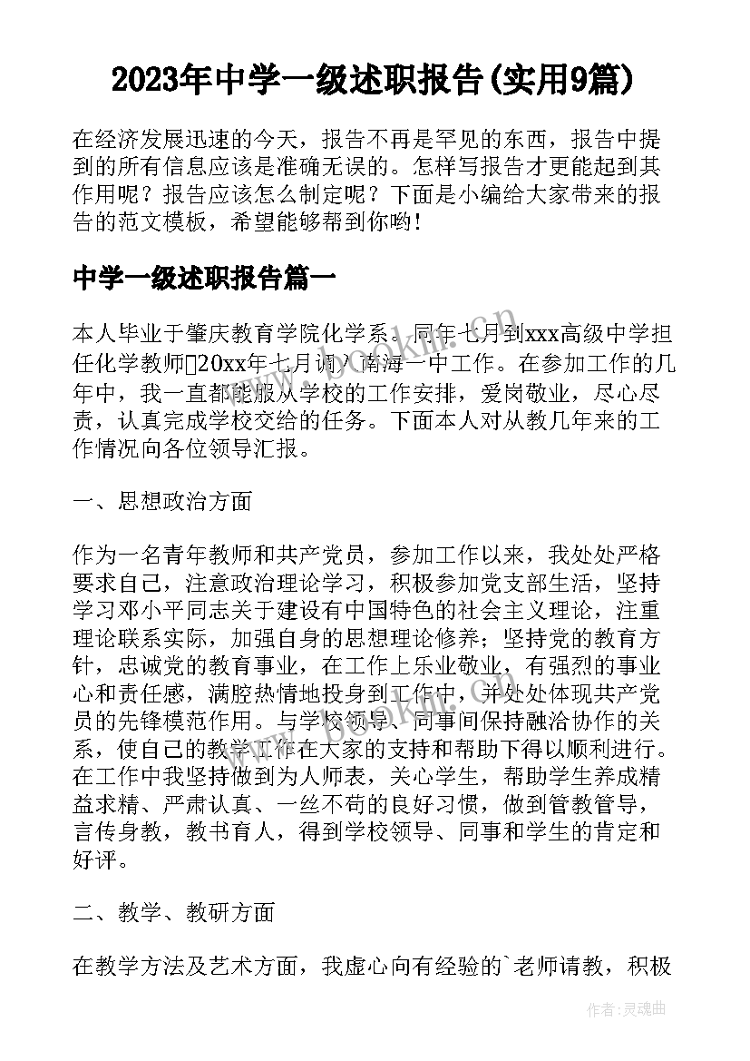 2023年中学一级述职报告(实用9篇)