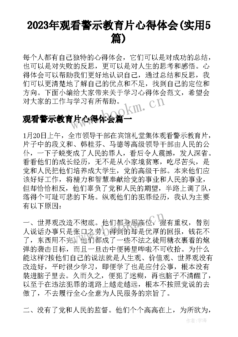 2023年观看警示教育片心得体会(实用5篇)