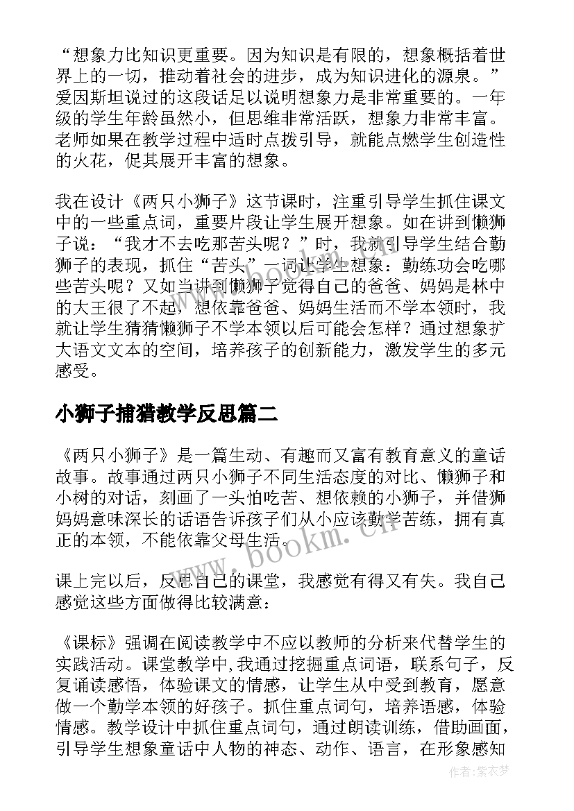 小狮子捕猎教学反思(实用5篇)