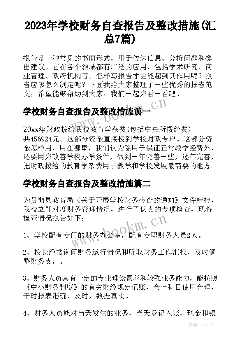 2023年学校财务自查报告及整改措施(汇总7篇)