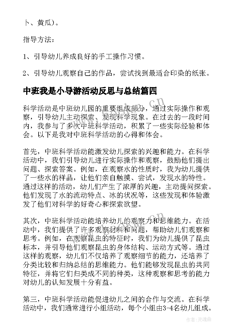 最新中班我是小导游活动反思与总结 户外活动安全心得体会中班(通用6篇)