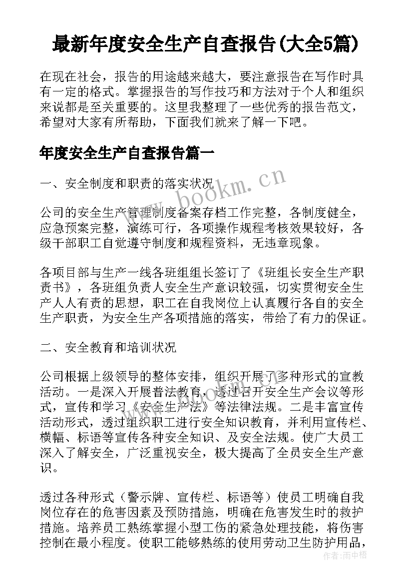 最新年度安全生产自查报告(大全5篇)