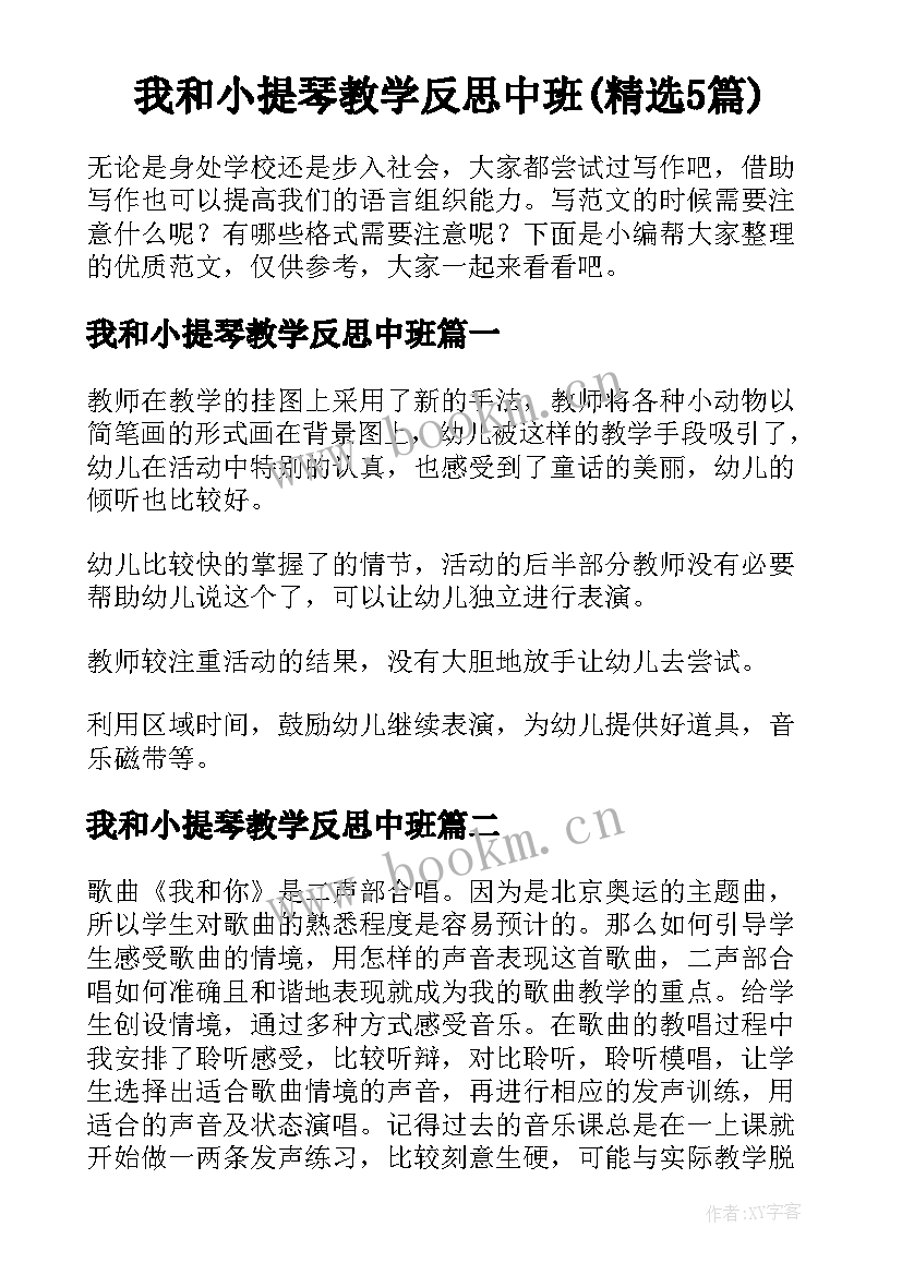 我和小提琴教学反思中班(精选5篇)