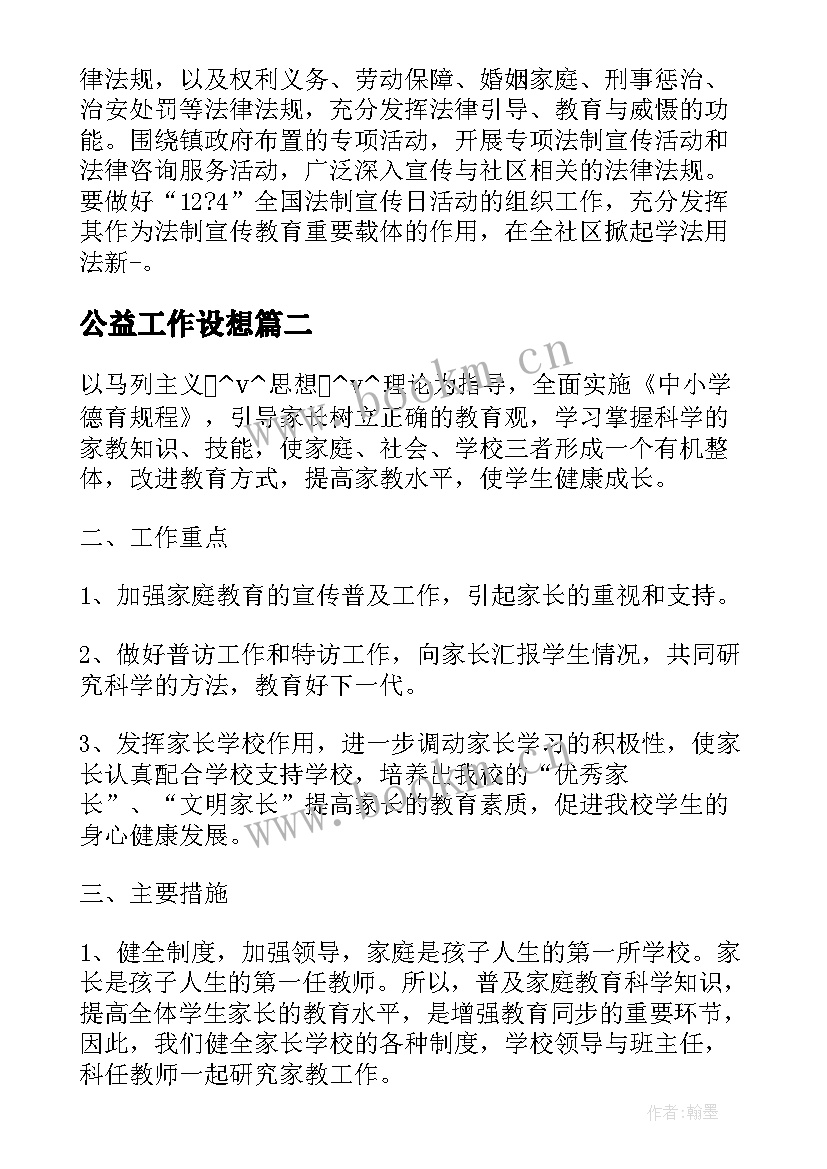 公益工作设想 社区公益广告工作计划必备(通用10篇)