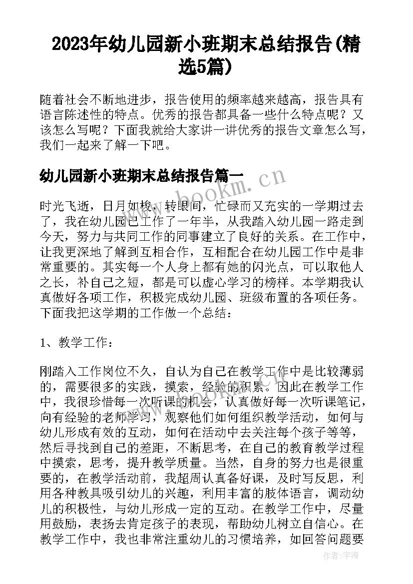 2023年幼儿园新小班期末总结报告(精选5篇)