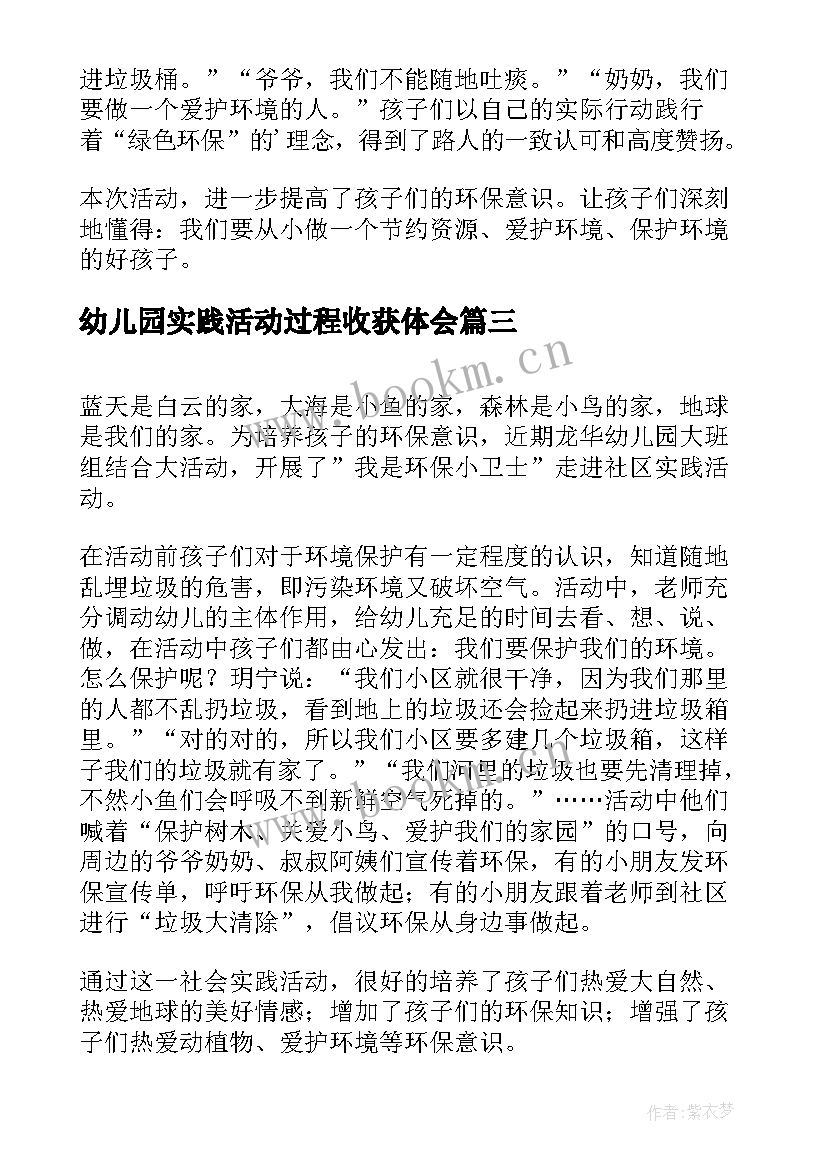 2023年幼儿园实践活动过程收获体会(优质5篇)