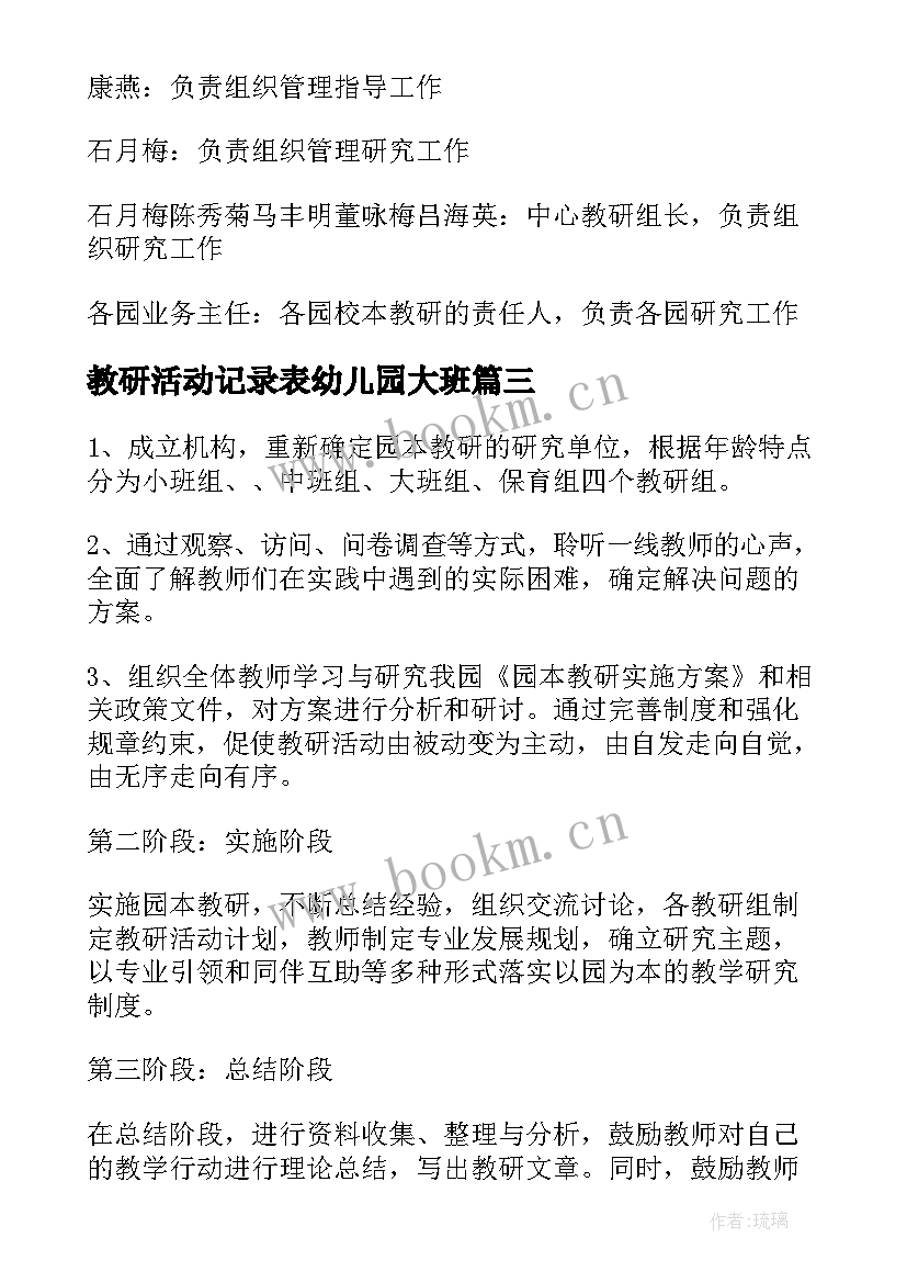 2023年教研活动记录表幼儿园大班 幼儿园大班教研活动方案(大全5篇)