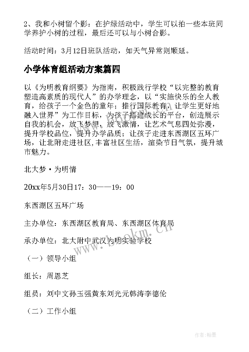 最新小学体育组活动方案 小学活动方案(精选6篇)