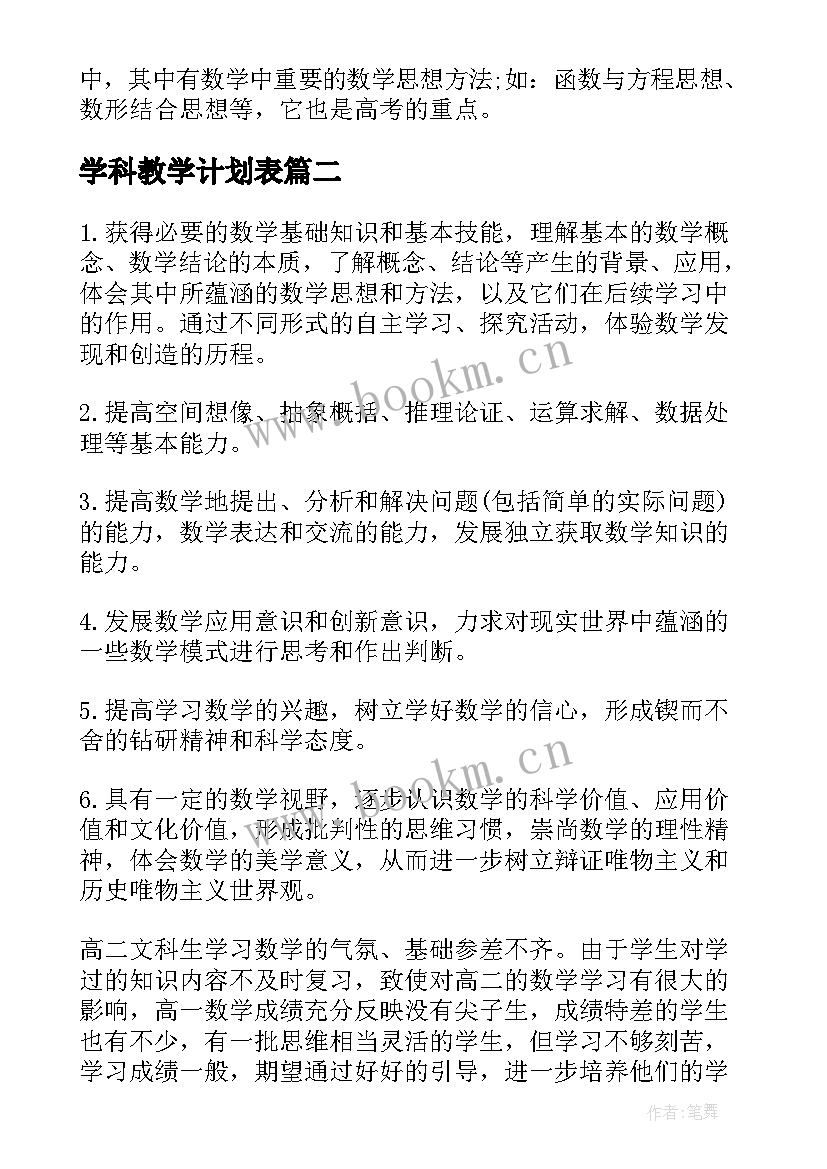 最新学科教学计划表 高中数学教学计划(优秀9篇)