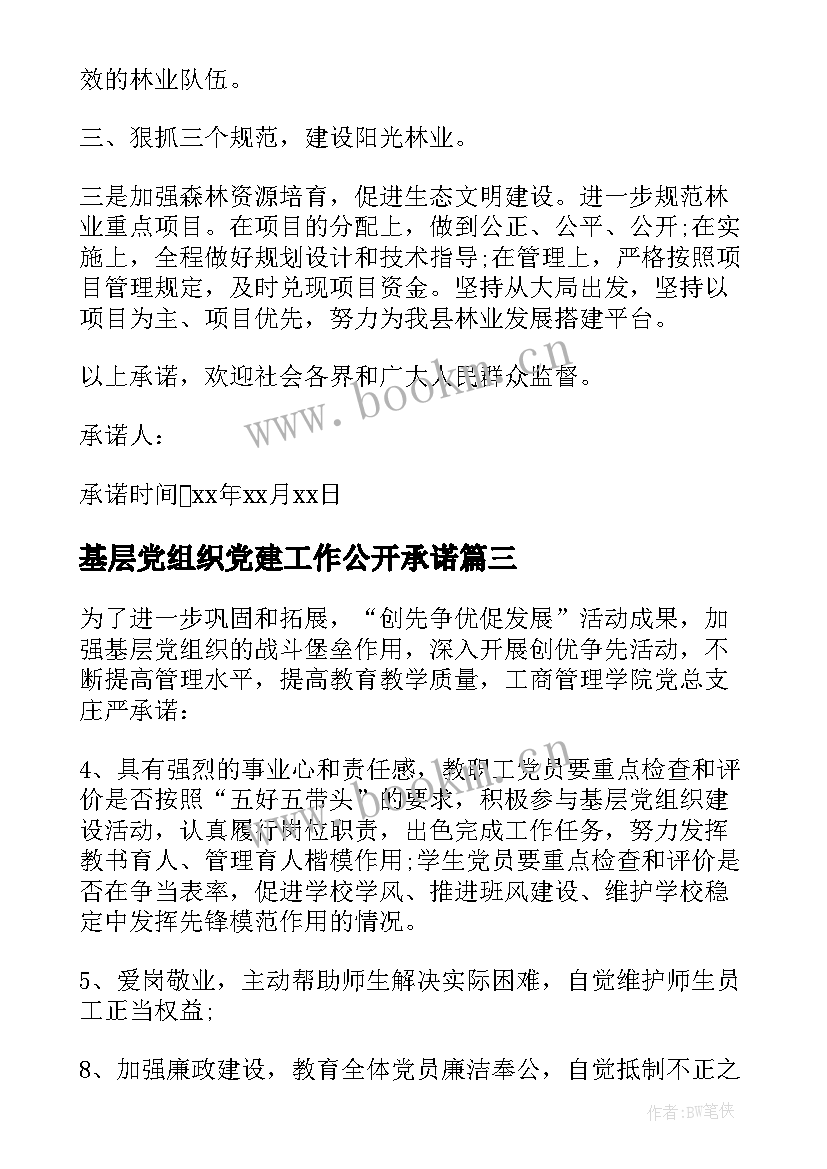 基层党组织党建工作公开承诺 基层党组织公开承诺书(模板5篇)