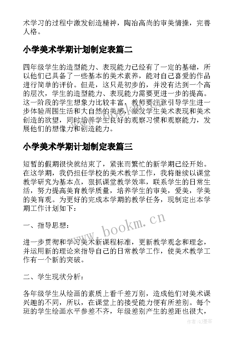 最新小学美术学期计划制定表 小学美术学期教学计划(精选5篇)