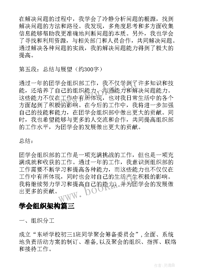 最新学会组织架构 团学会组织部工作心得体会(通用5篇)