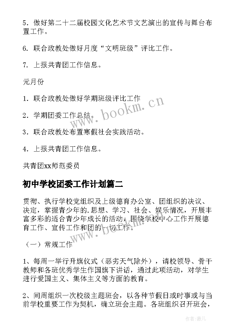 2023年初中学校团委工作计划(模板6篇)