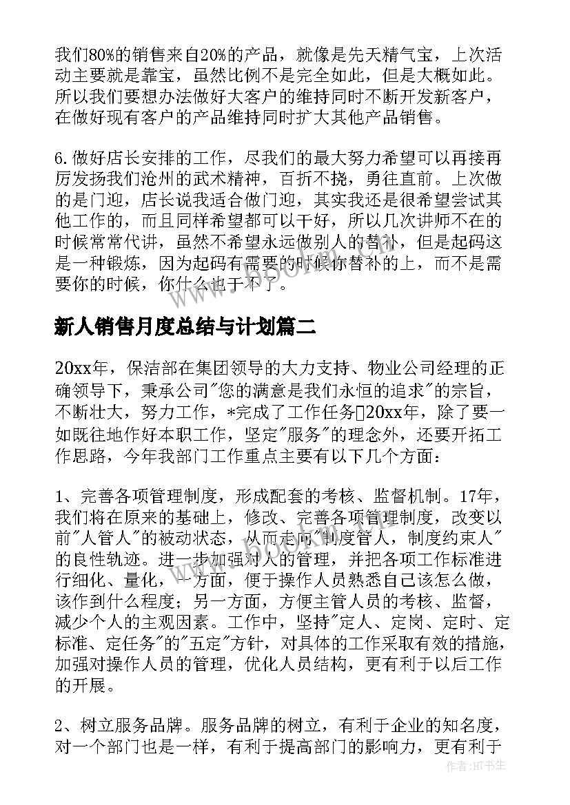 新人销售月度总结与计划 销售工作月总结月计划(大全5篇)