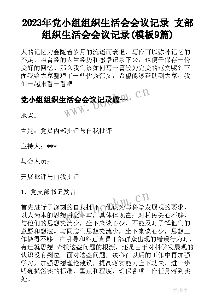 2023年党小组组织生活会会议记录 支部组织生活会会议记录(模板9篇)