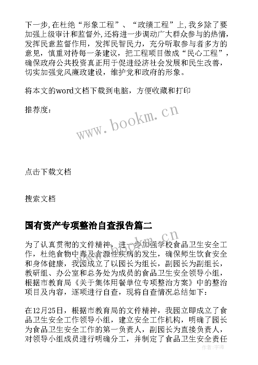 国有资产专项整治自查报告(汇总7篇)