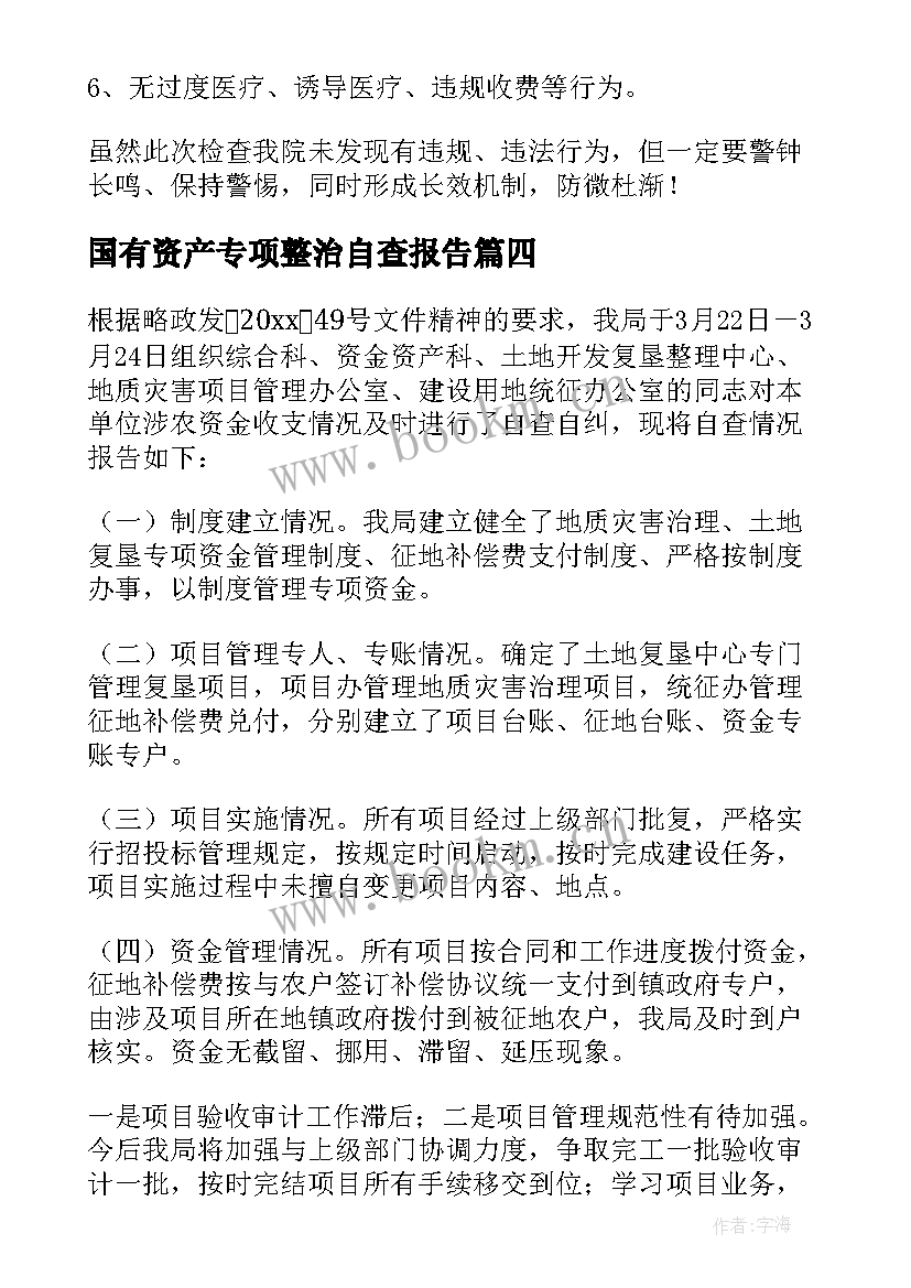 国有资产专项整治自查报告(汇总7篇)