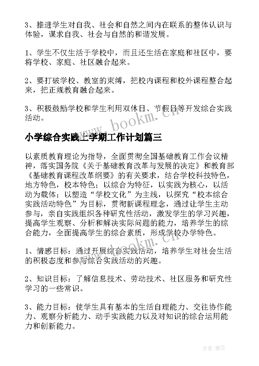 2023年小学综合实践上学期工作计划 小学综合实践教学工作计划(优秀10篇)