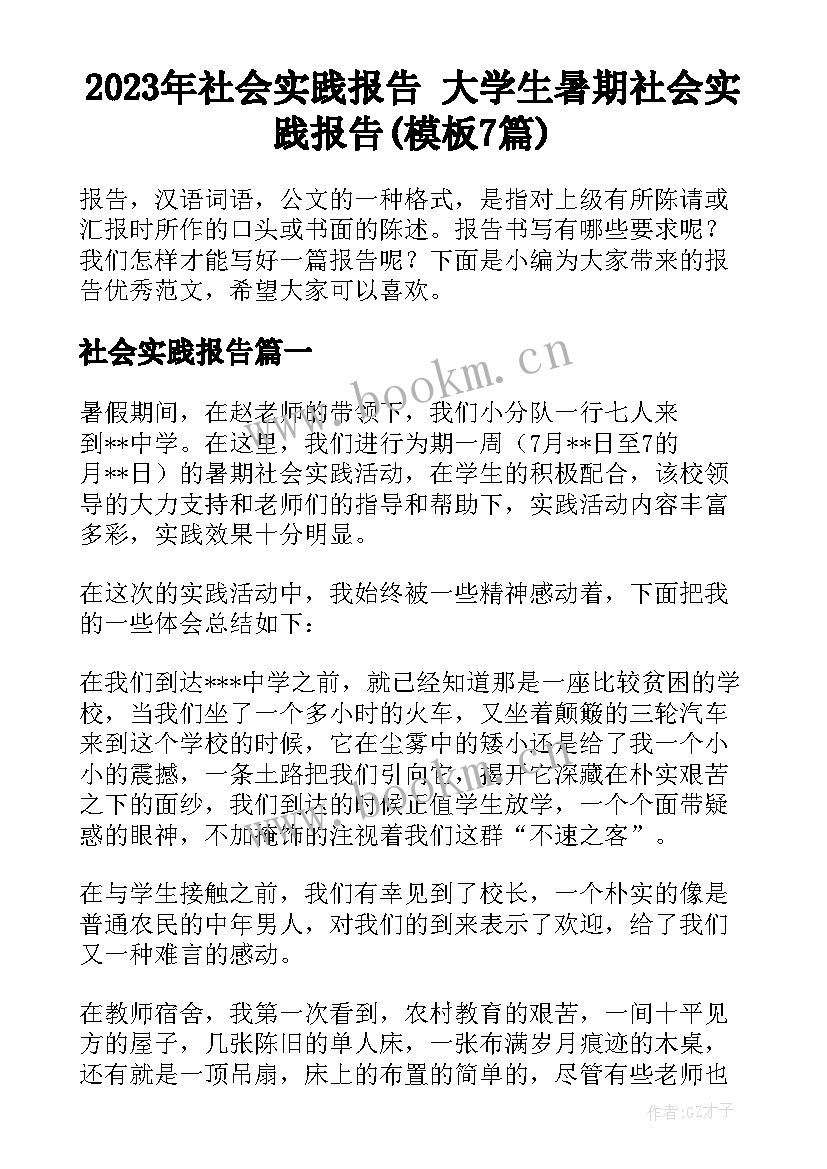 2023年社会实践报告 大学生暑期社会实践报告(模板7篇)