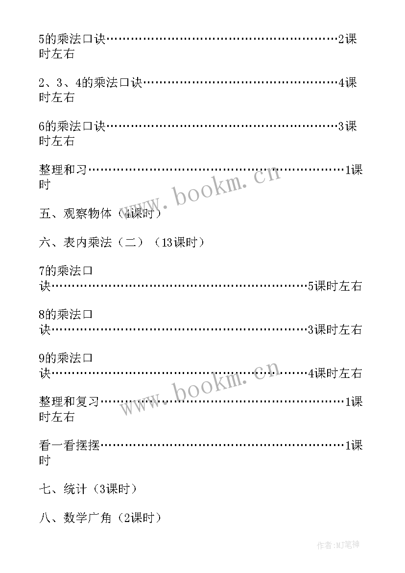 最新二年级数学教学计划人教版 二年级数学教学计划(精选7篇)