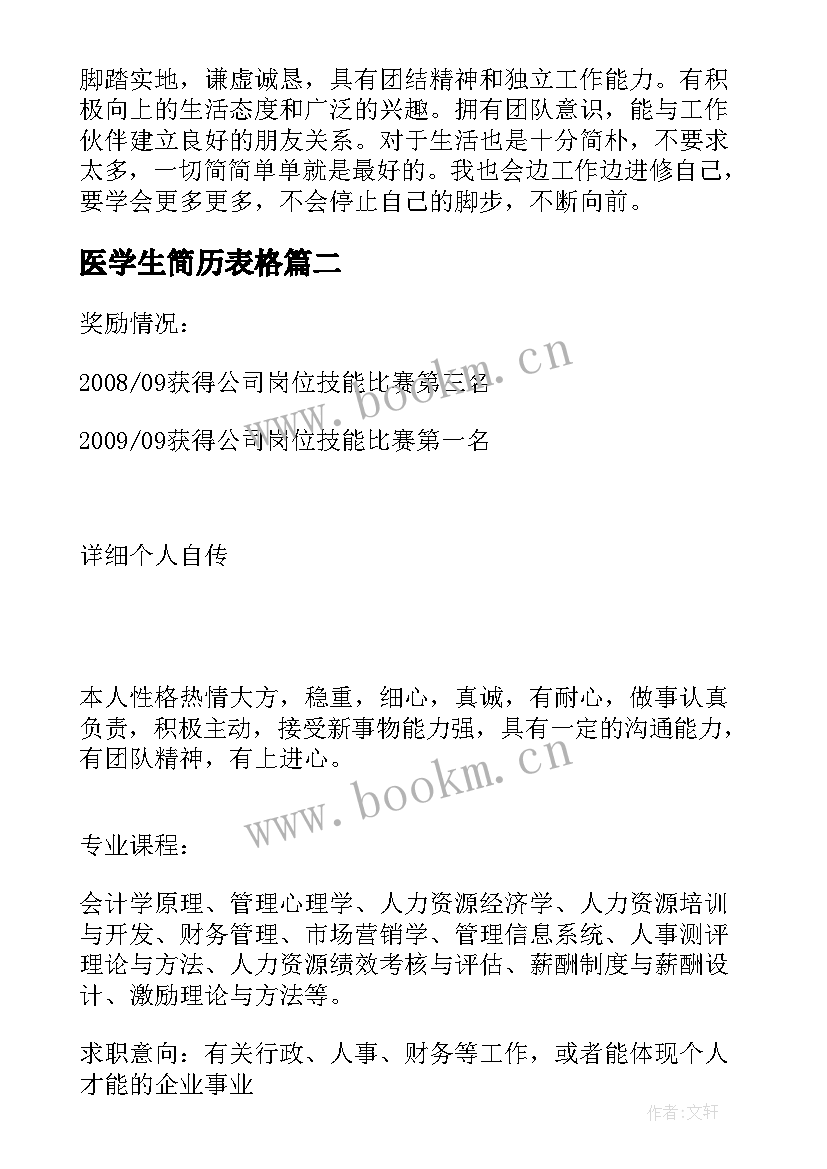 医学生简历表格(模板5篇)