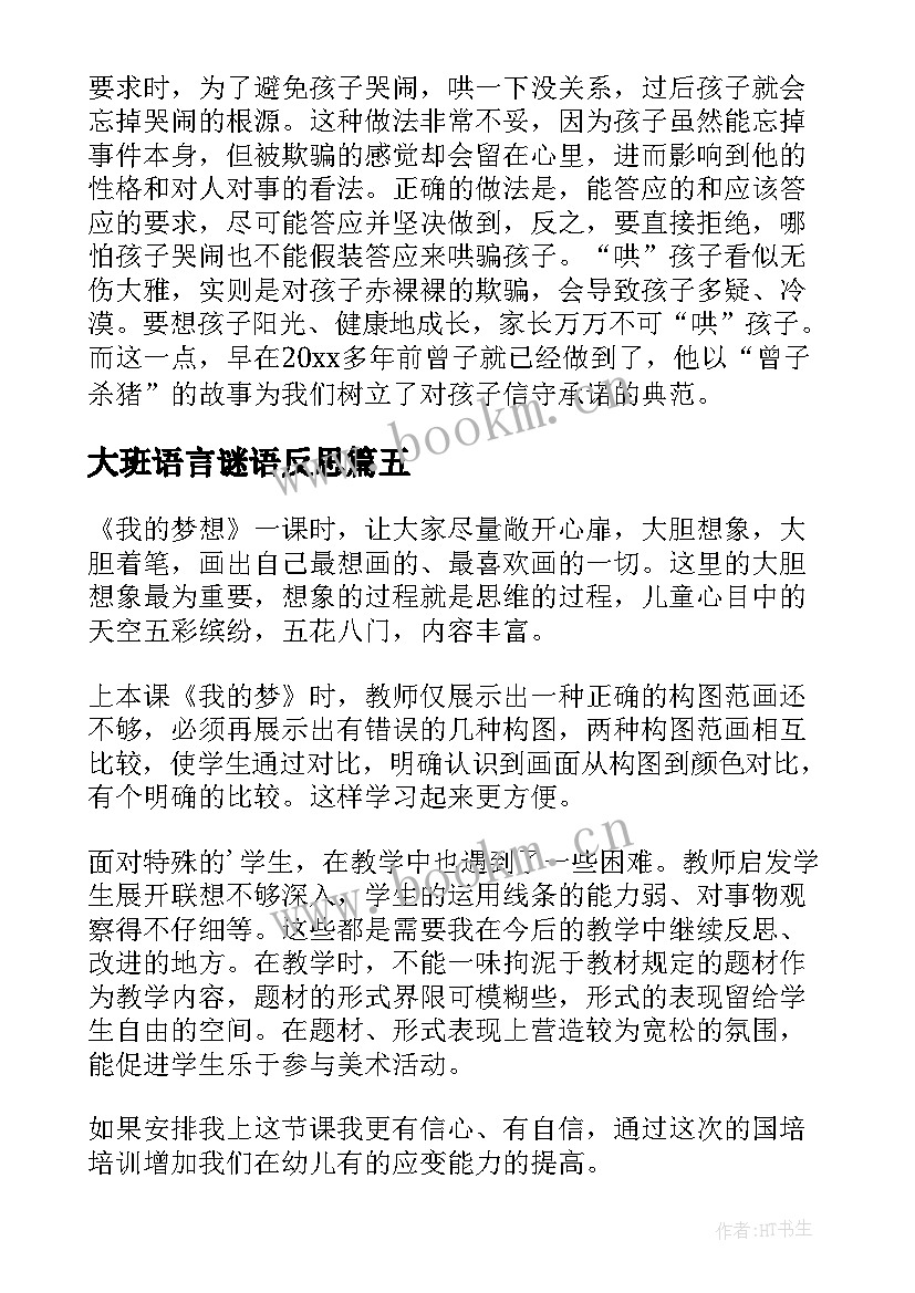 大班语言谜语反思 大班教学反思(实用5篇)