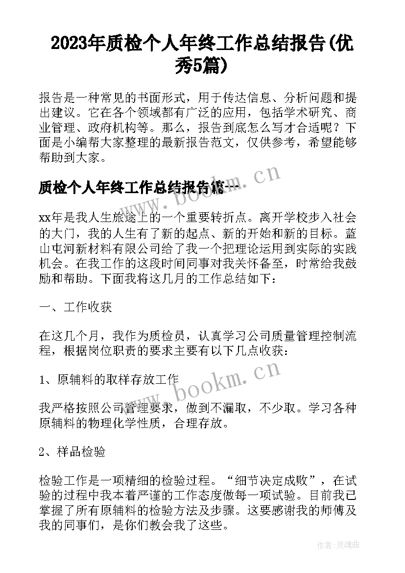 2023年质检个人年终工作总结报告(优秀5篇)