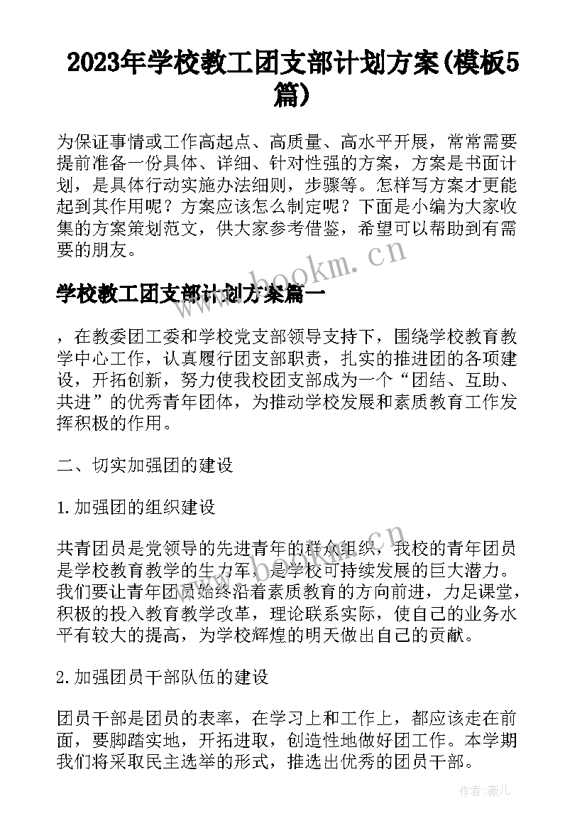 2023年学校教工团支部计划方案(模板5篇)