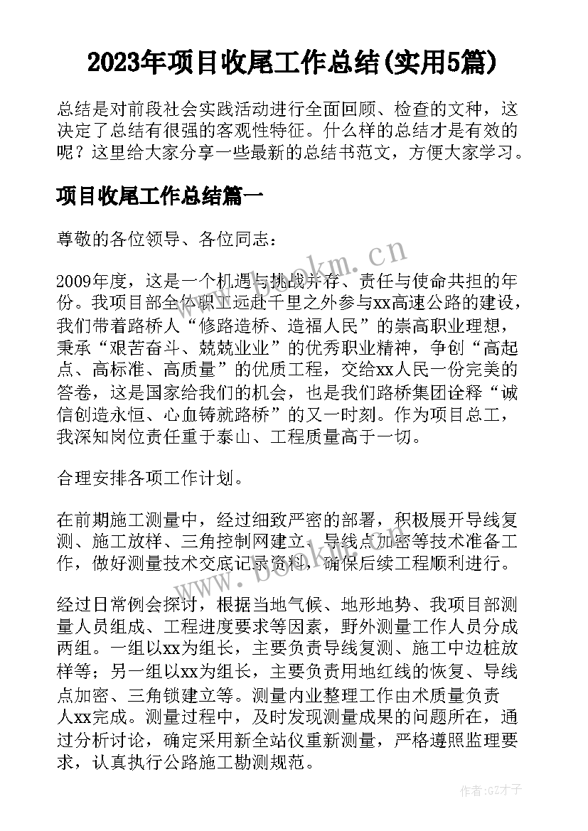 2023年项目收尾工作总结(实用5篇)