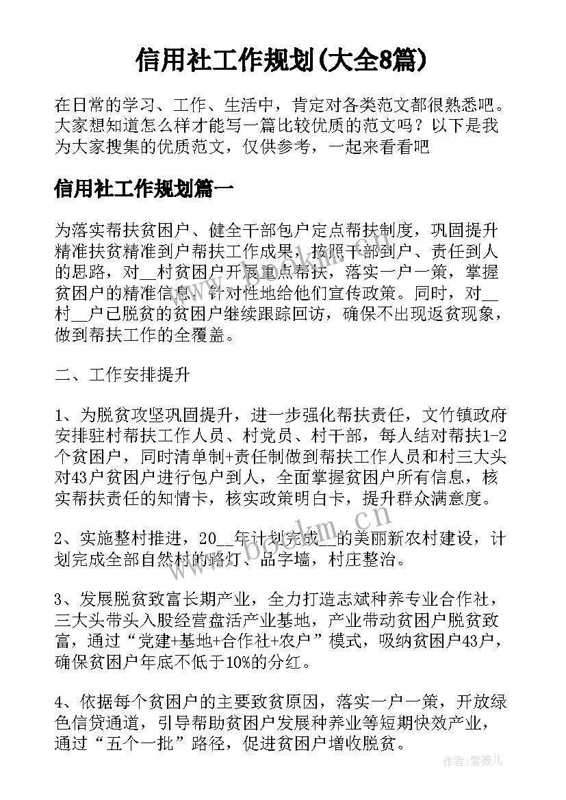 信用社工作规划(大全8篇)