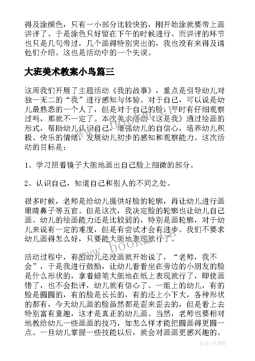 2023年大班美术教案小鸟 大班美术教案及教学反思(优质6篇)